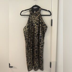 Elegant Black and Gold Halter Dress